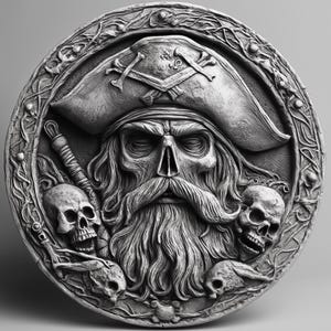 Fichiers de gaufrage 3D coin4k-PNG + stl U-pirate, motifs de gravure laser à fibre optique, fichier de découpe laser pirate de carte de profondeur de gravure de pièces de monnaie. profondeur carte-hauteur