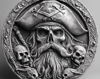U-pirate coin4k-PNG+stl 3d embossing files, fiber laser engraving designs , coin engraving depth map pirate laser cut file. depth map-height