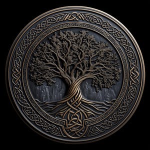 Arbre de vie en U. Fichiers de gaufrage 3D Yggdrasil, conceptions de gravure laser à fibre optique, conception de fichier découpé au laser pour carte de profondeur de gravure de pièces de monnaie. PNG