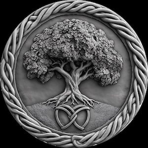 U - drzewo życia. Drzewo świata. Pliki do wytłaczania 3D Yggdrasil, projekty grawerowania laserowego światłowodowego, mapa głębokości grawerowania monet, projekt cięcia laserowego.PNG