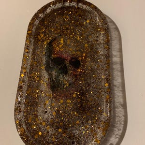 Gold Skull Inspired Resin Tray • Handmade Epoxy Resin Tray • Sparkle Resin Tray • Trinket Tray • Rolling Tray