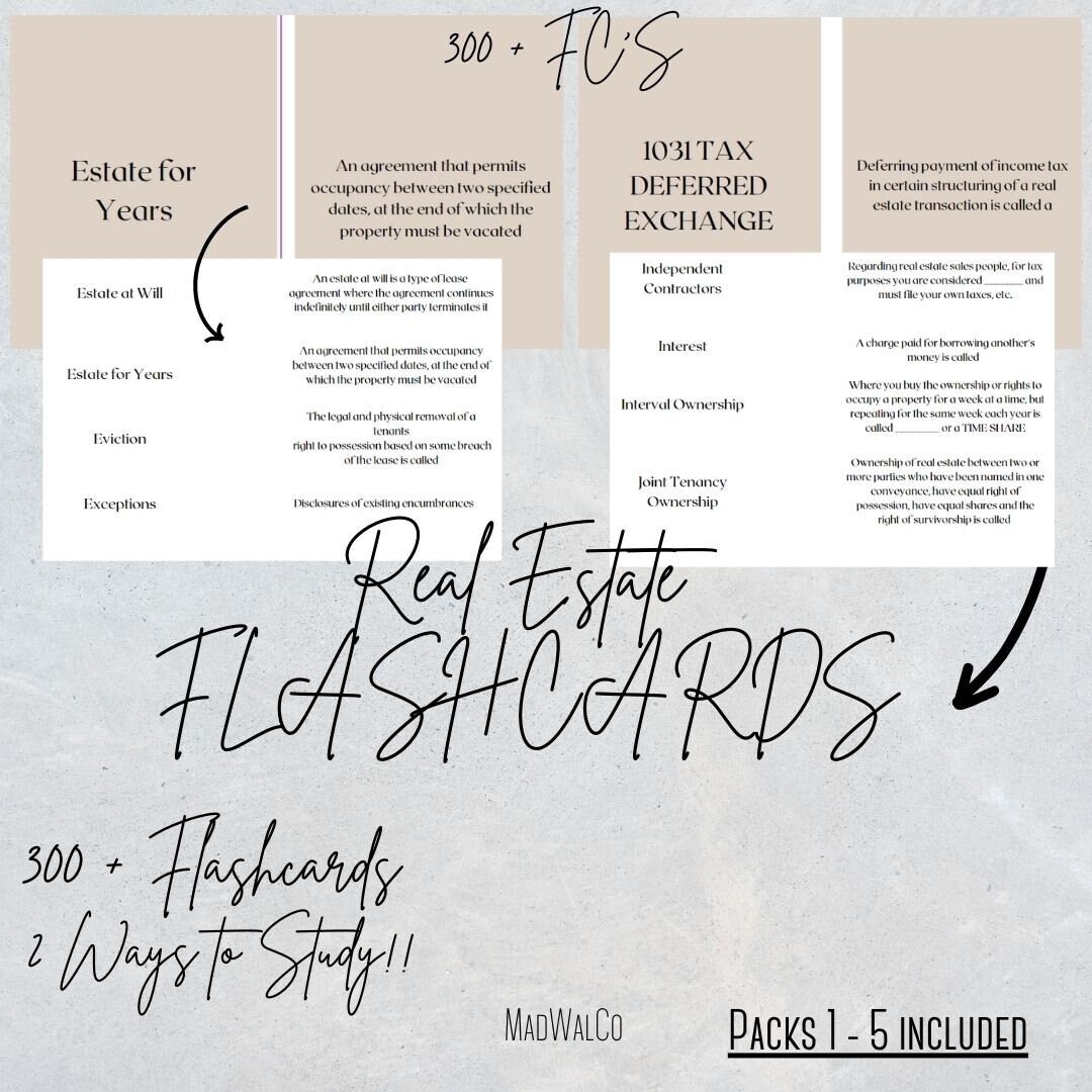 300 Real Estate Flashcard Packs 1 THROUGH 5 edited 2 Ways Real Estate