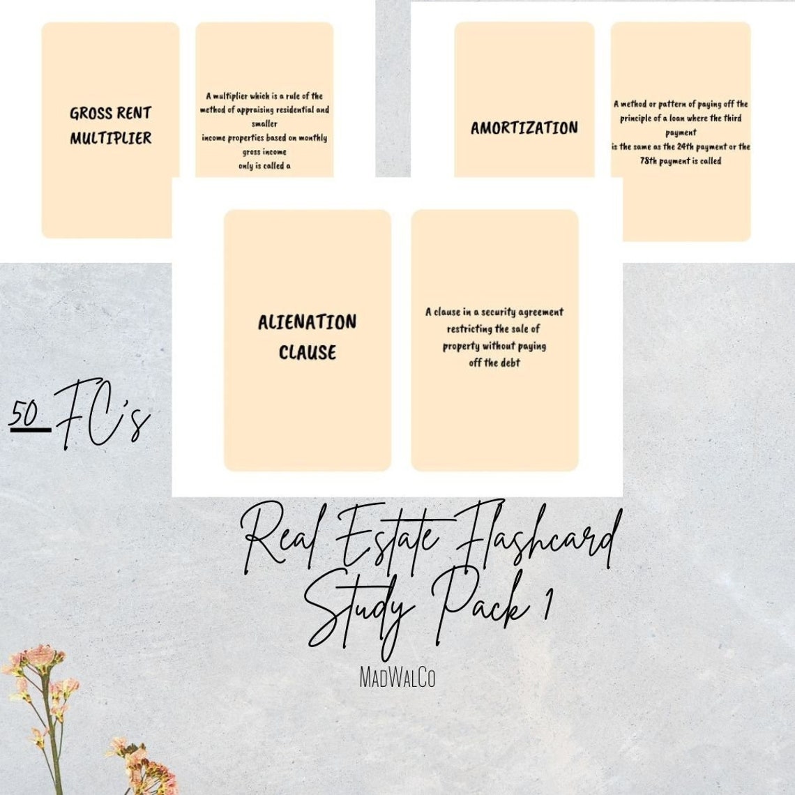 Real Estate Terms Flashcard Pack 1 Real Estate Exam Practice Etsy