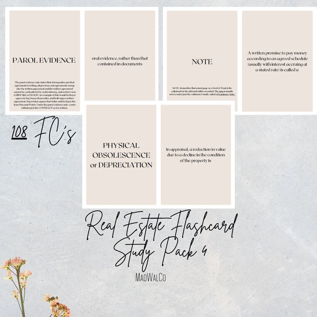 Real Estate Terms Flashcard Pack 4 Real Estate Exam Practice Simple