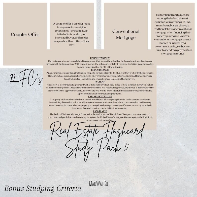 Real Estate Terminology Flashcards Pack 5 Real Estate National Exam