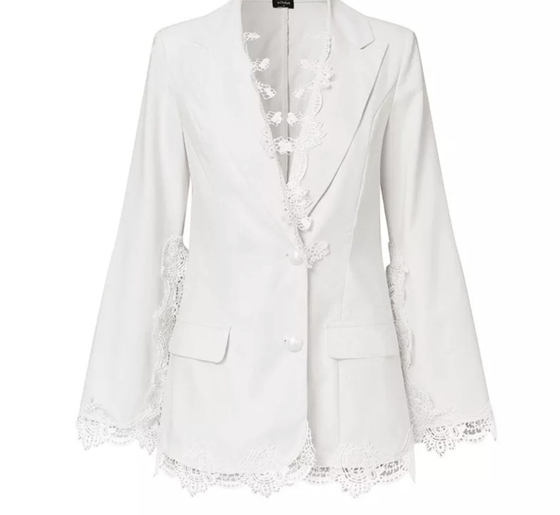 White Lace Double Breasted Blazer Dress/ White Jackets/ - Etsy