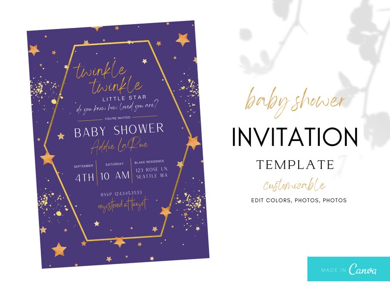 Twinkle twinkle little star baby shower invitation Baby shower invitation cute moon and star baby shower