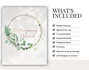 Pregnancy Planner Journal | Green Leaves Floral Designs | Boho Pregnancy Journal | Pregnancy Journal Digital PDF