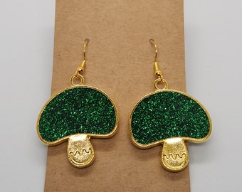 Green and Gold Mushroom Earrings