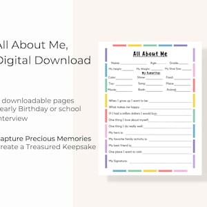 Childhood printable Interview, All About me interview, Kids Keepsake Journal, School Memory Book, School Memories, School Memory Questions