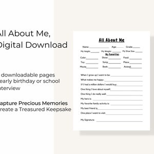 Childhood printable Interview, All About me interview, Kids Keepsake Journal, School Memory Book, School Memories, School Memory Questions