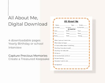 Childhood printable Interview, All About me interview, Kids Keepsake Journal, School Memory Book, School Memories, School Memory Questions