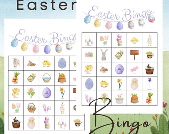 Bingo de Pascua, acuarela, 50 tarjetas únicas, actividad de Pascua para el aula, juego de Pascua, actividad de fiesta de Pascua, actividad de Pascua para niños,