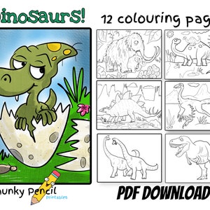 Dinosaur colouring, dinosaur coloring pages, coloring book, printable digital download, pages for kids, adult colouring for relaxation