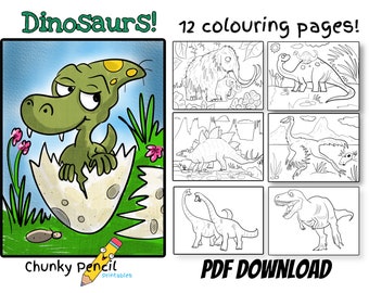 Dinosaur colouring, dinosaur coloring pages, coloring book, printable digital download, pages for kids, adult colouring for relaxation