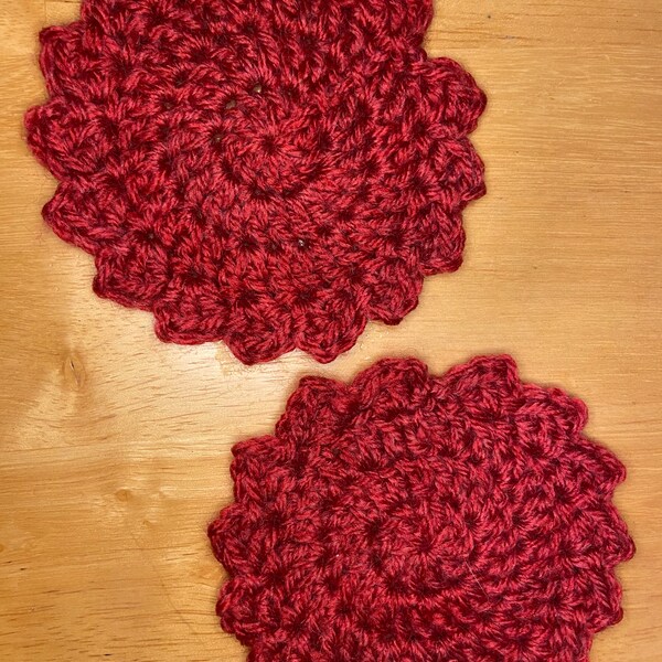 Red Crochet Coaster | Crocheted Mug Rug | Handmade Acrylic Yarn Coaster