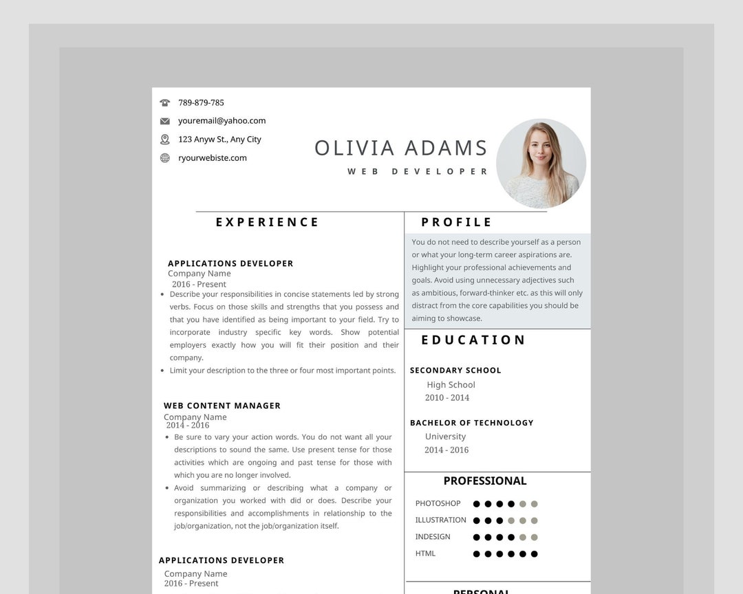 Modern Resume Template for Microsoft Word and Apple Pages - Etsy