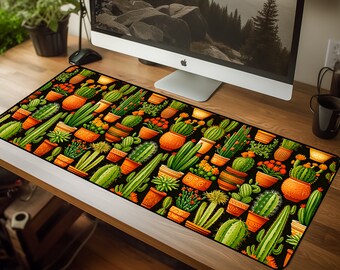 XL Cactus Mousepad, Green Cottagecore Desk Mat