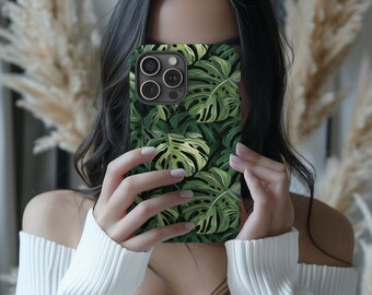 Green Monstera Phone Case, Botanical Phone Case, Floral Phone Case, Aesthetic Phone Case, iPhone Case 7, 8, X, 11, 12, 13,14,15 Pro-TSM017