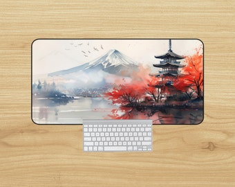 Japanese Watercolor Mousepad Desk Mat, Sakura & Mountain