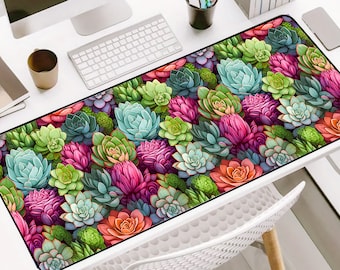 Succulent Desk Mat, Green Floral Mousepad, Cottagecore Gaming Playmat