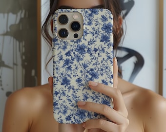 Blue Toile de Jouy Magsafe iPhone Case, French Floral Phone Cover