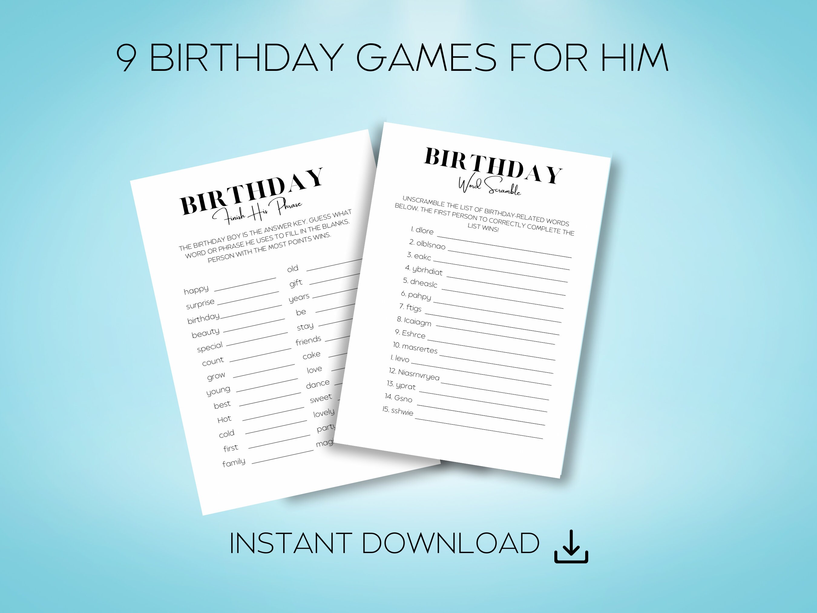 Printable Birthday Games for Him Birthday Boy Games Bundle Instant