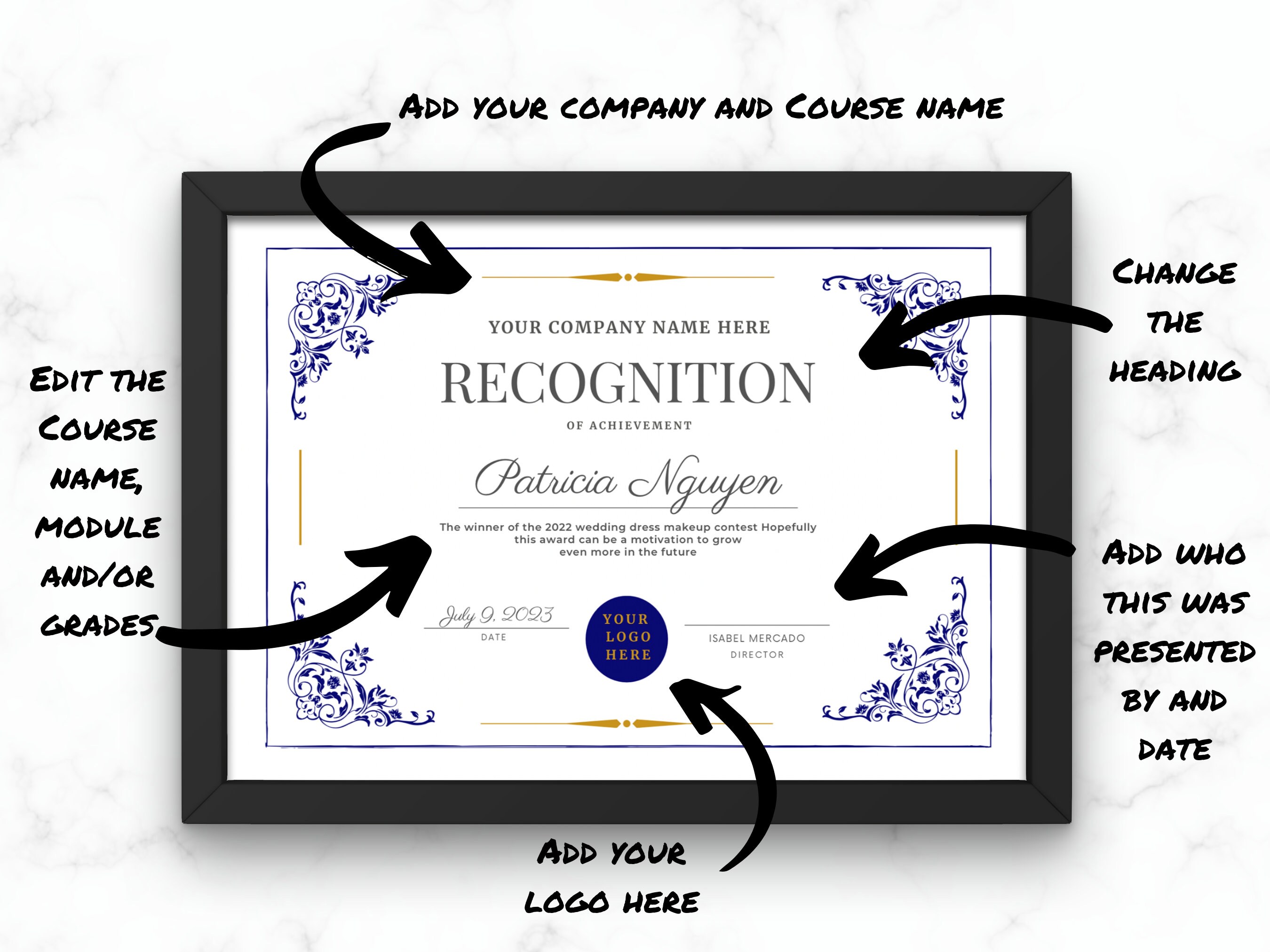 DIY Editable Certificate of Completion Template Training - Etsy