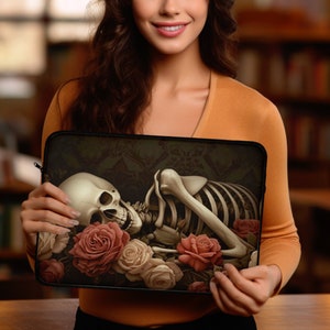 Skeleton Laptop Sleeve, Skull Laptop Sleeve, iPad Sleeve, Macbook Sleeve, Macbook Air Case, Macbook Pro Sleeve, Gothic Laptop, Gothic Gifts
