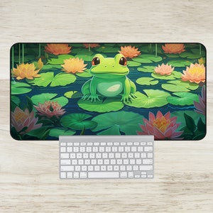 Kawaii Frog Desk Mat, Cute Frog Mousepad, Frog Desk Pad, Green Desk Mat, Kawaii Mousepad, Kawaii Desk Mat, Cute Mousepad, Nature Desk Mat