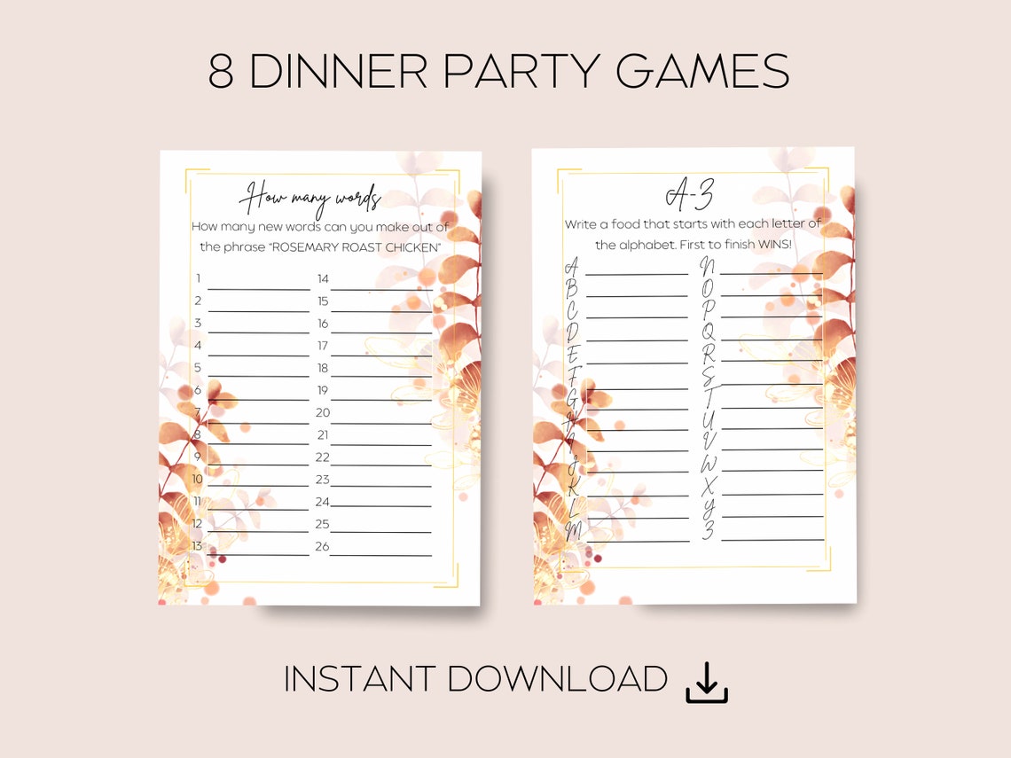 8 Printable Dinner Party Games for Adults Dinner Table Party Etsy