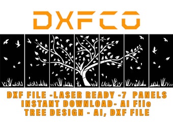 7 Panels Decorative Tree Panel design screen - DXF file for Laser Cutting Waterjet cutting Ready to cut vector- 7 Panels