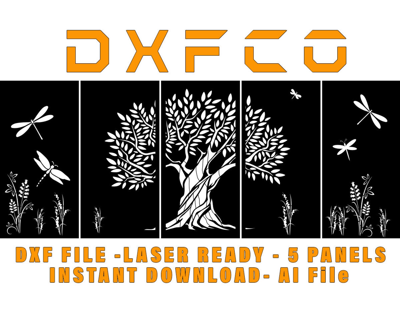 Decorative Tree Panel Design Screen - DXF File for Laser Cutting ...
