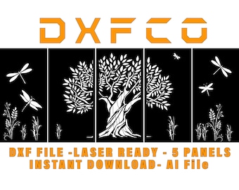 Decorative Tree Panel design screen - DXF file for Laser Cutting Waterjet cutting Ready to cut vector-5 Panels
