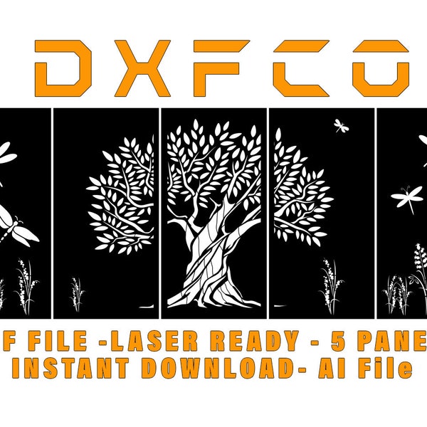 Dekoratives Baum-Panel Design-Bildschirm - DXF-Datei für Laser-Schneiden Wasserstrahlschneiden Bereit zum Schneiden von Vektor-5 Panels