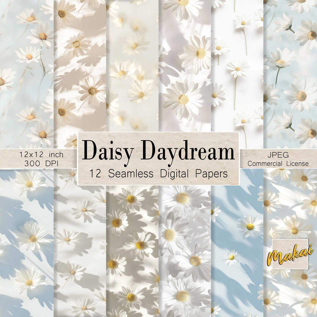 Daisy Seamless Digital Papers, Soft Floral Spring Pattern, Light ...