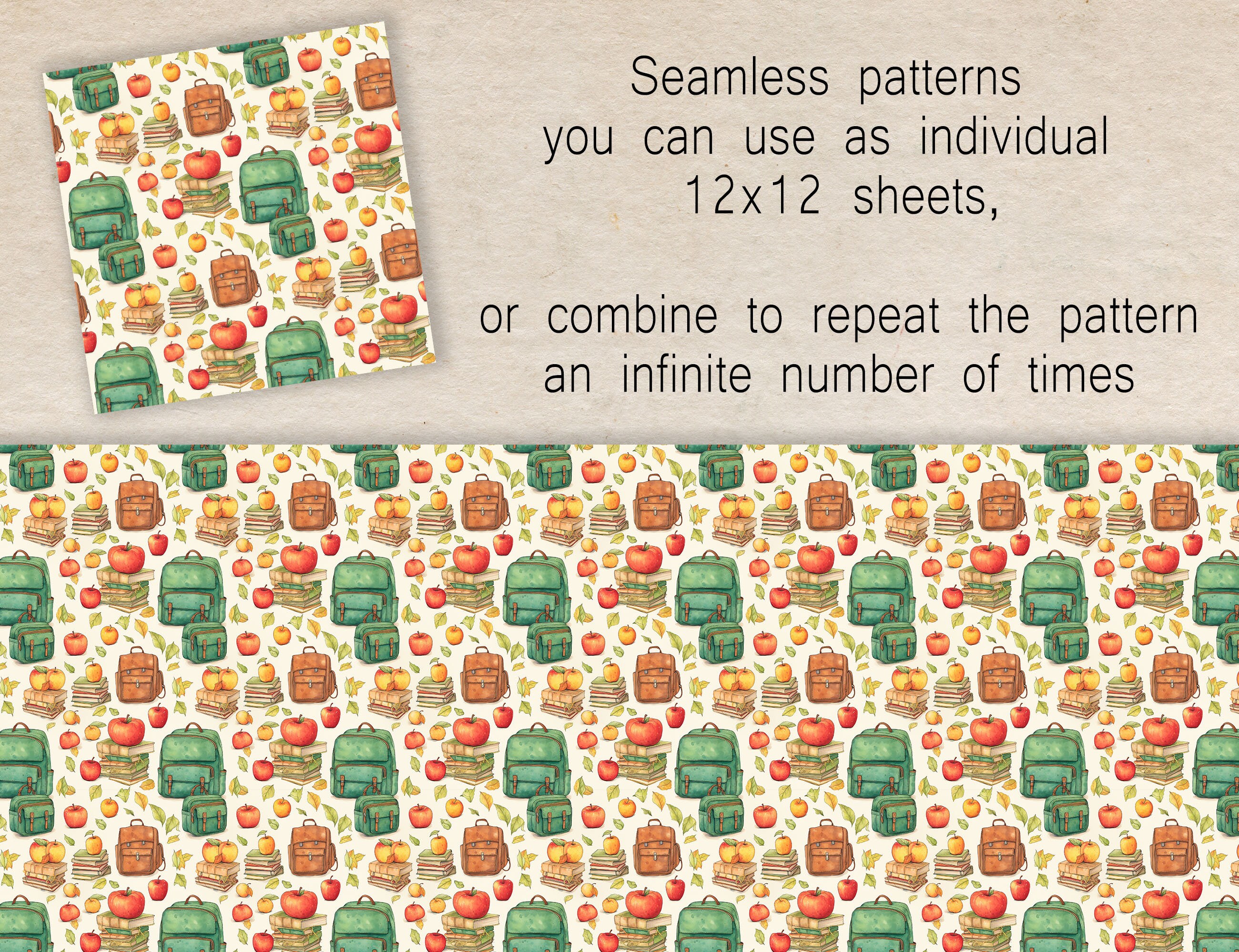 12 Seamless Digital Patterns, Back to School Patterns, Use for Teacher ...