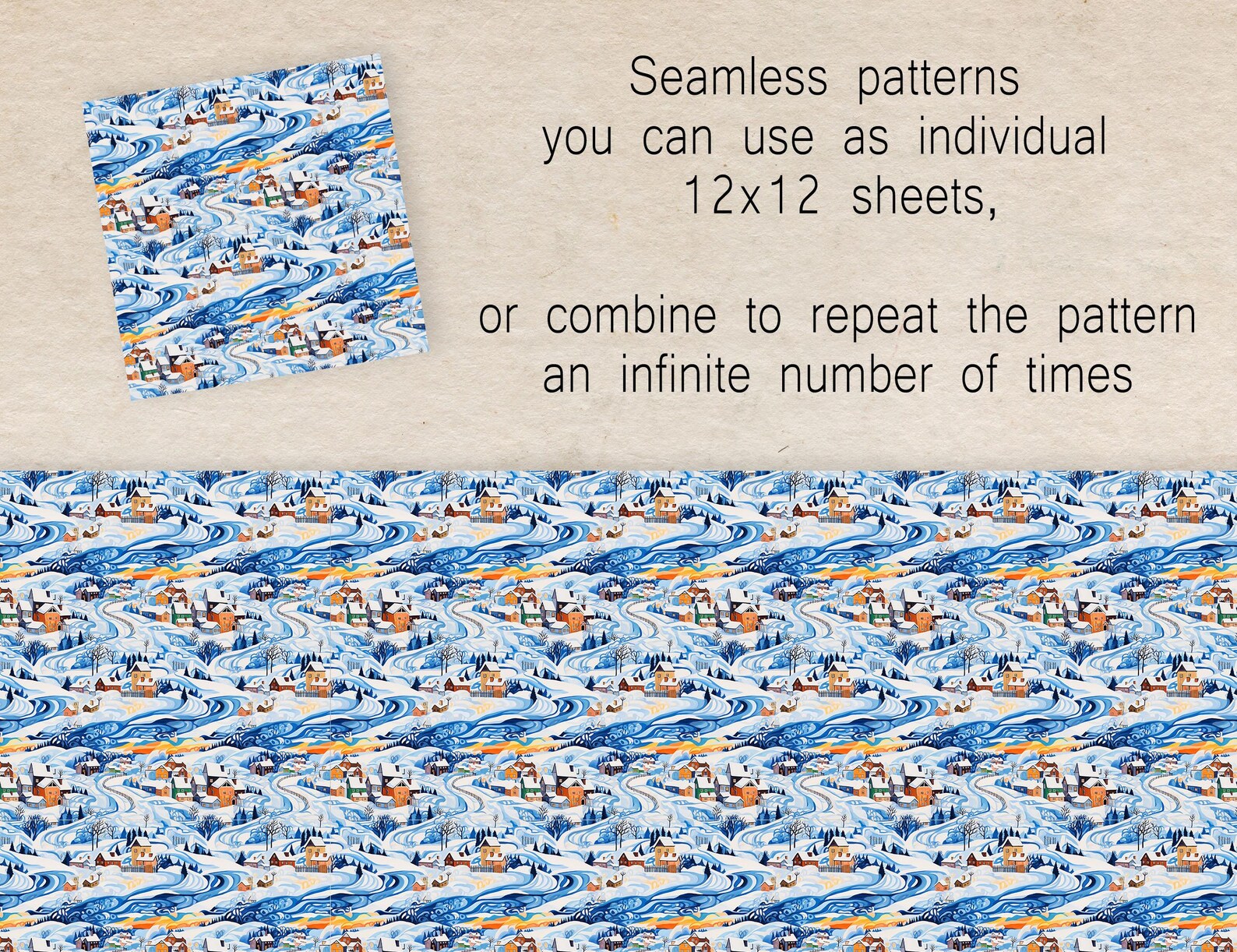 12 Digital Repeating Backgrounds, Illustrated Christmas Snowy Winter ...