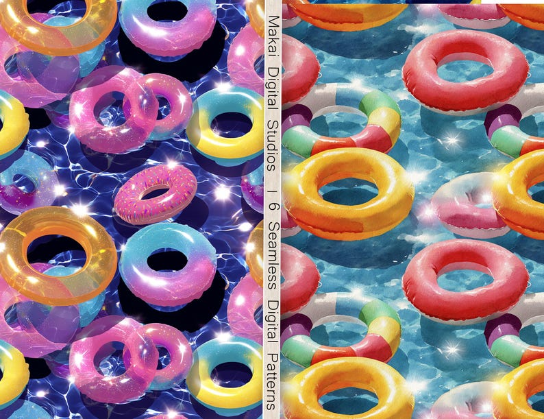 Pool Float Pattern 6 Pool Float Seamless Pattern: Watercolor Summer Background (digital ...