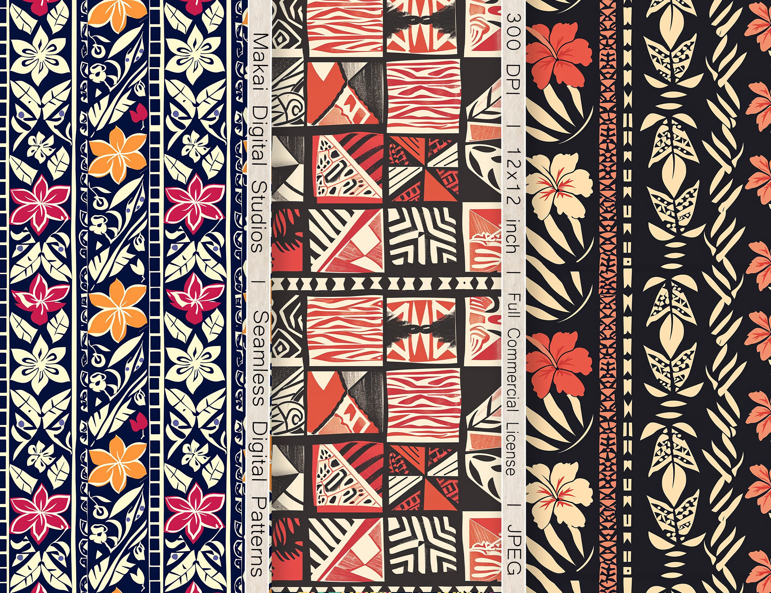 12 Seamless Digital Patterns, Midcentury Hawaiian Patterns, Use for ...