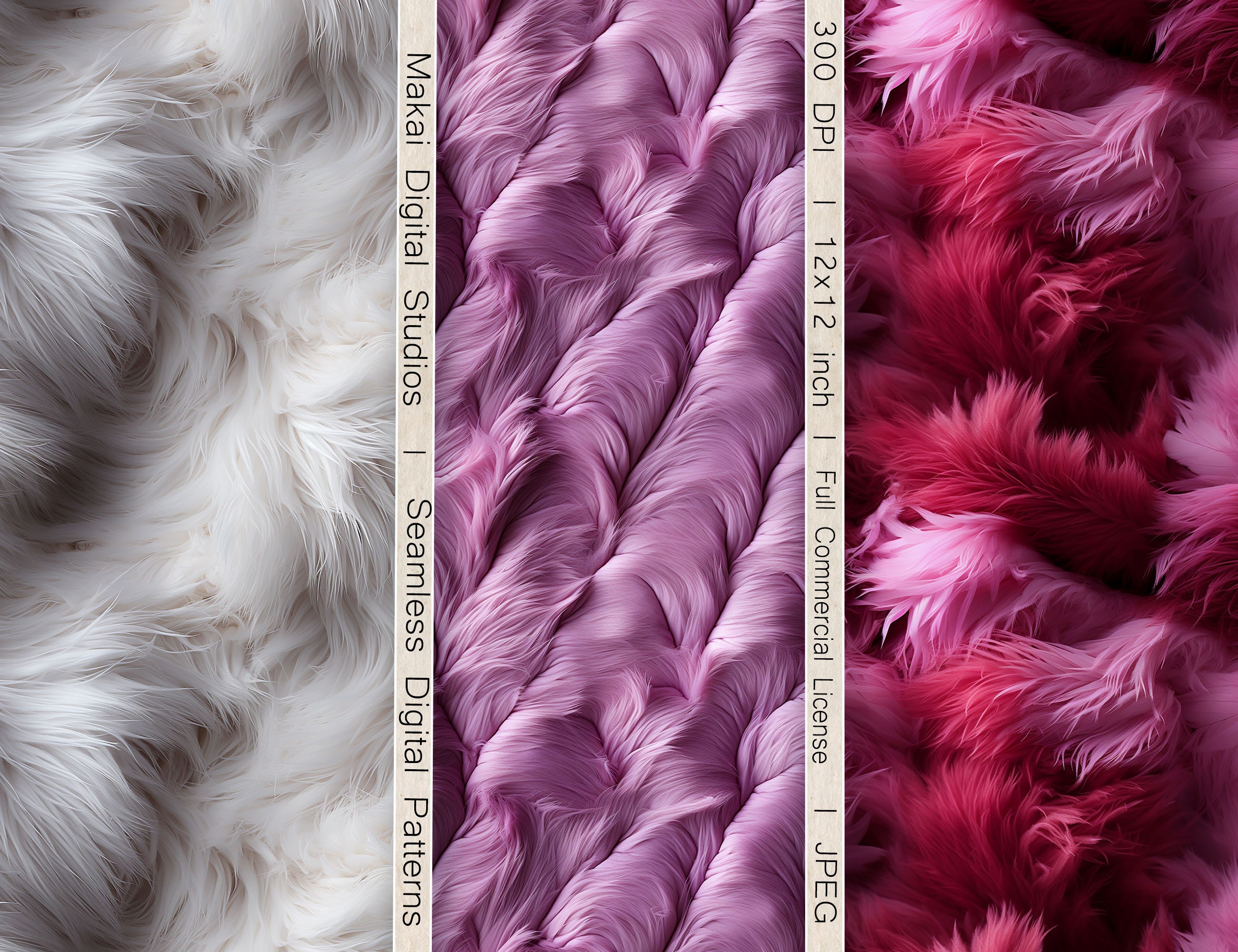 12 Seamless Digital Patterns, Berry Furs and Fluffy Textures, Use for
