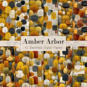 Autumn Tree Seamless Patterns: Retro Forest Digital Paper (Commercial Use, Jpeg Download)