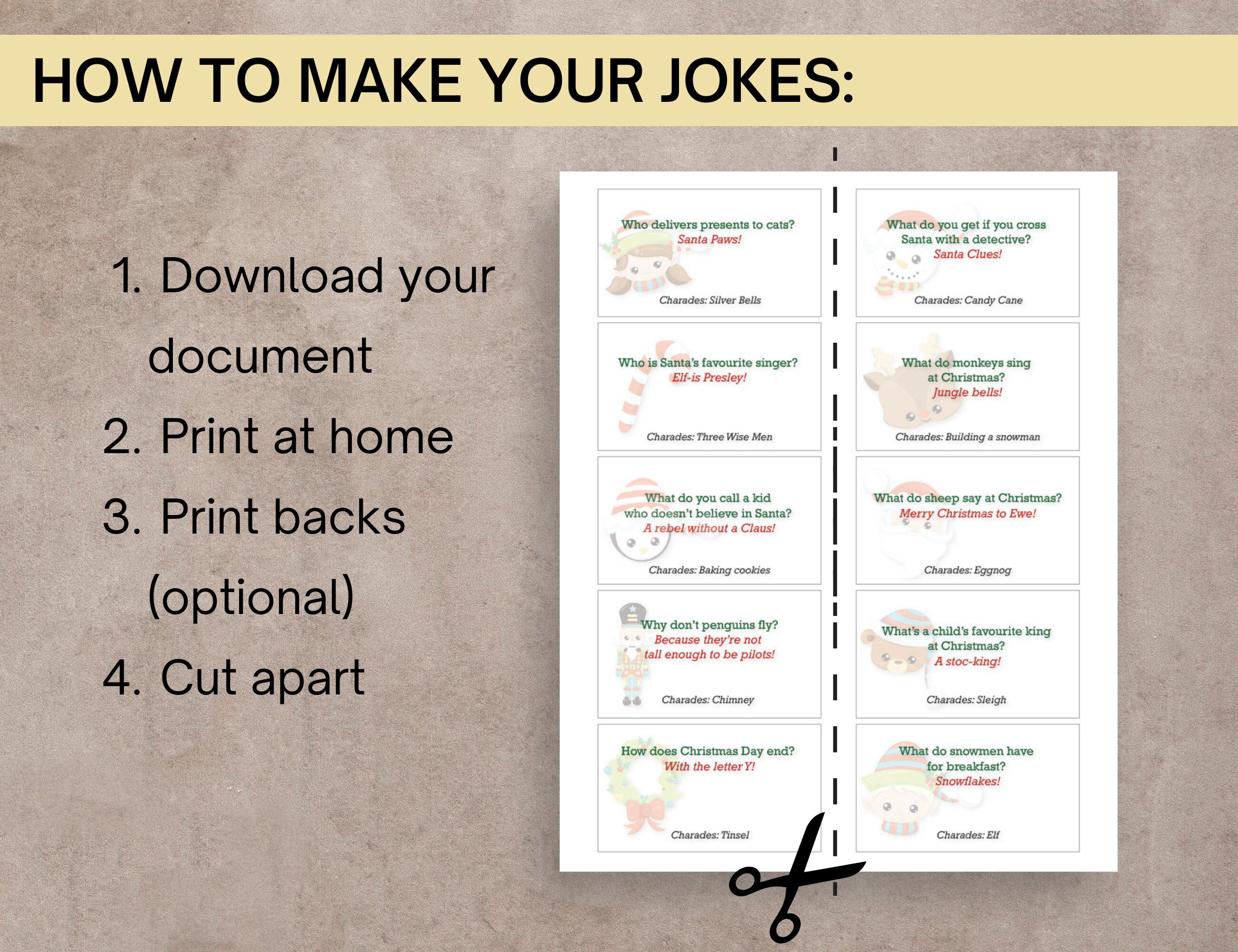 Jokes for Crackers Christmas Cracker Mottos and Charades Corny Joke and Games Instant Download ...