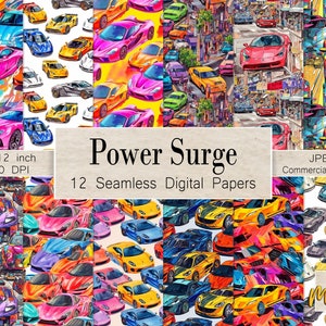 12 Seamless Digital Patterns, Super Sports Cars, Use for invitations, scrapbooking, fabric printing, Father&#39;s Day, Full Commercial License