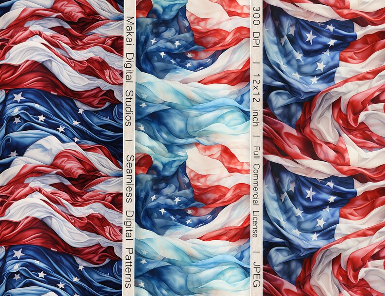 12 Seamless Digital Patterns, Watercolor American Flags, Use for Cards ...
