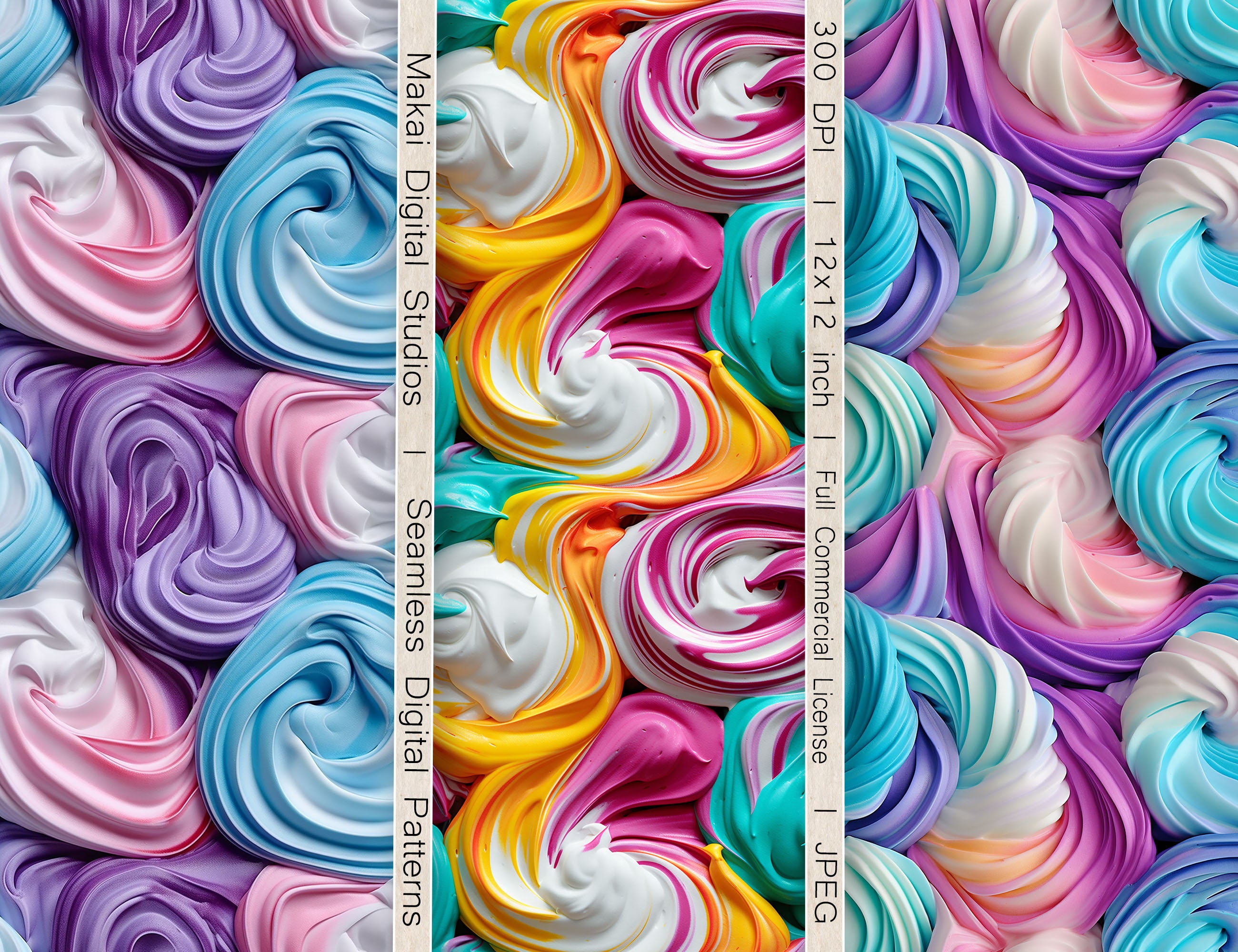 12 Seamless Digital Papers, Bakery Cake Frosting Seamless Patterns, for ...