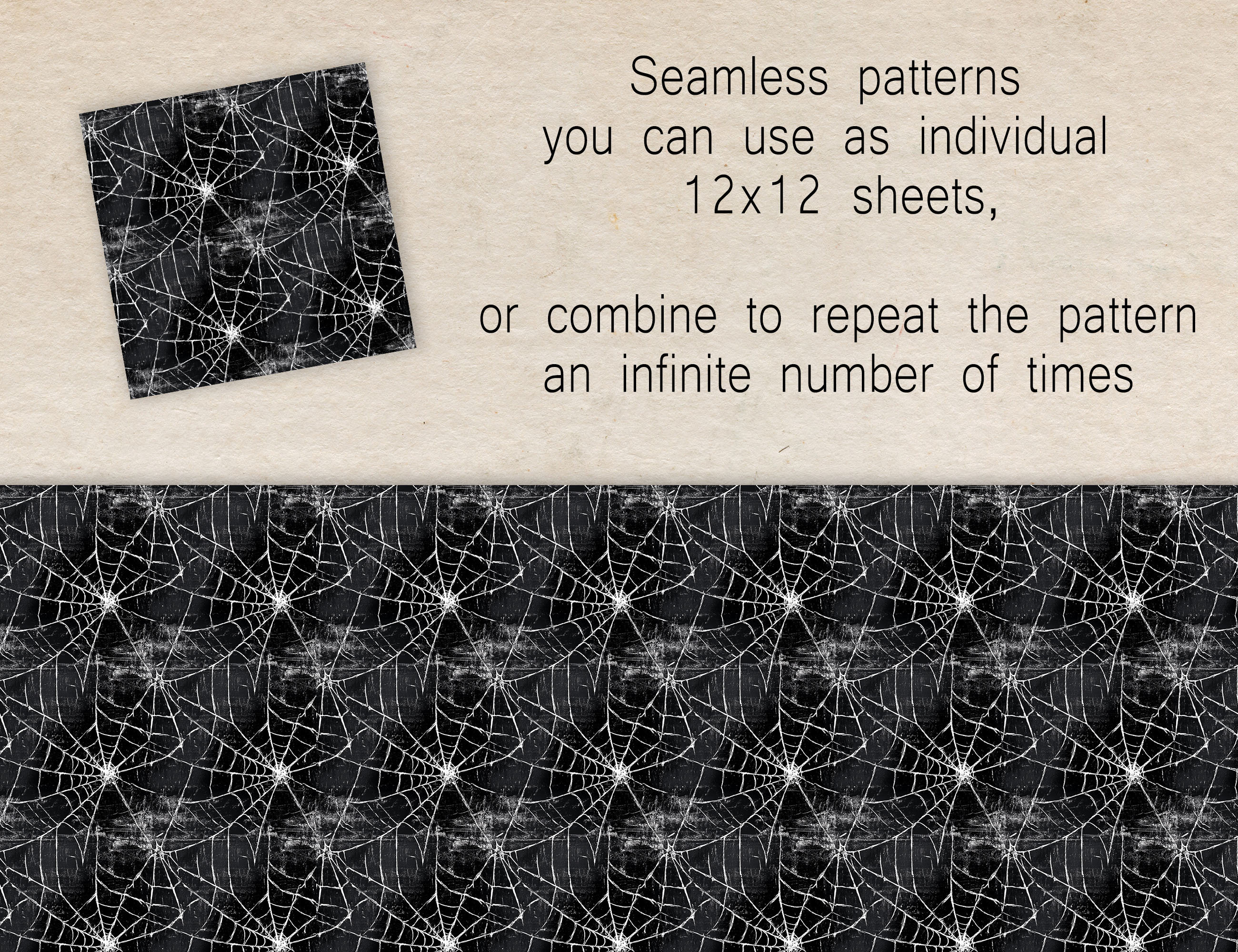 6 Digital Seamless Patterns, Black and White Halloween Spider Webs, for ...