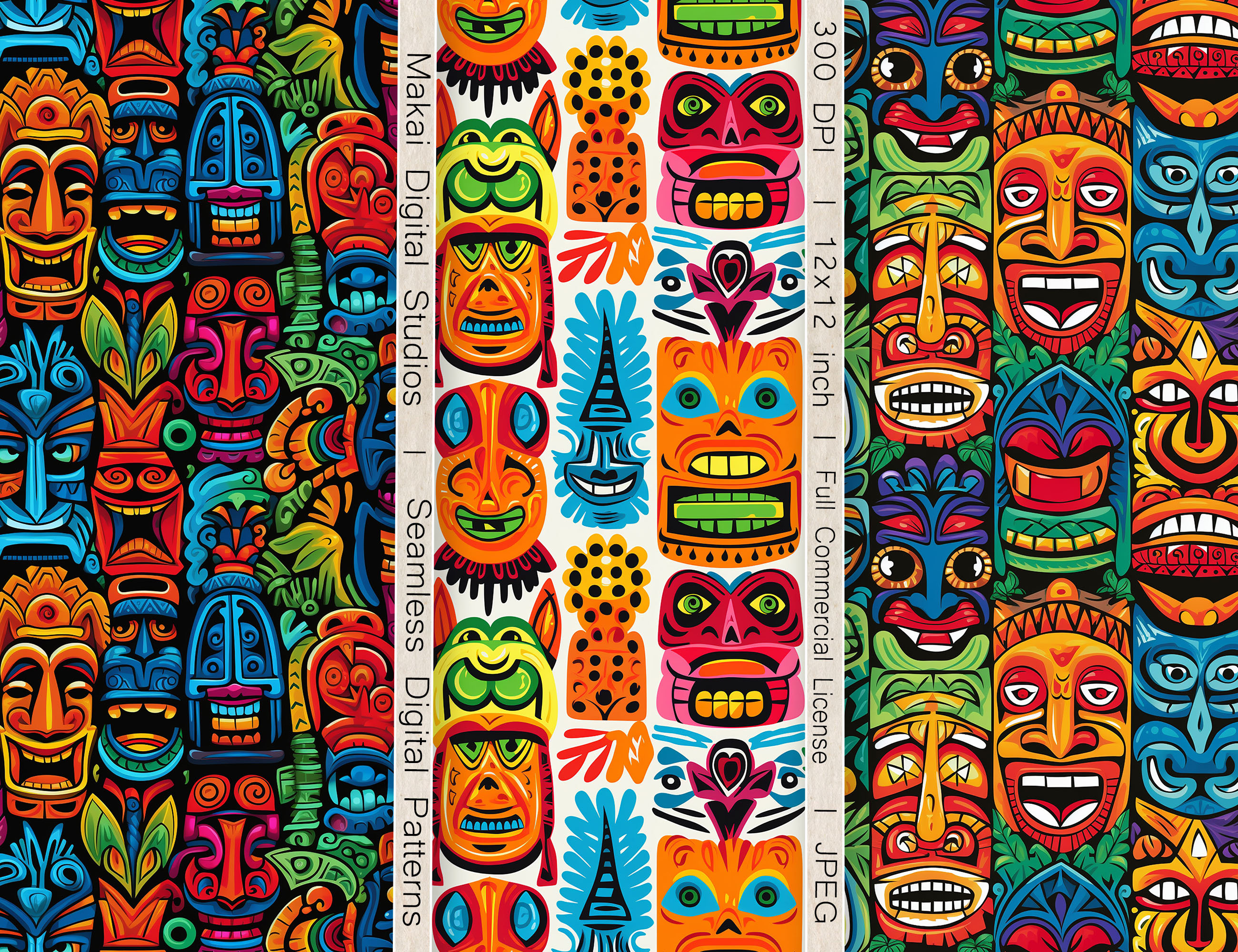 12 Seamless Digital Patterns, Summer Hawaiian Luau and Tikis, Use for ...