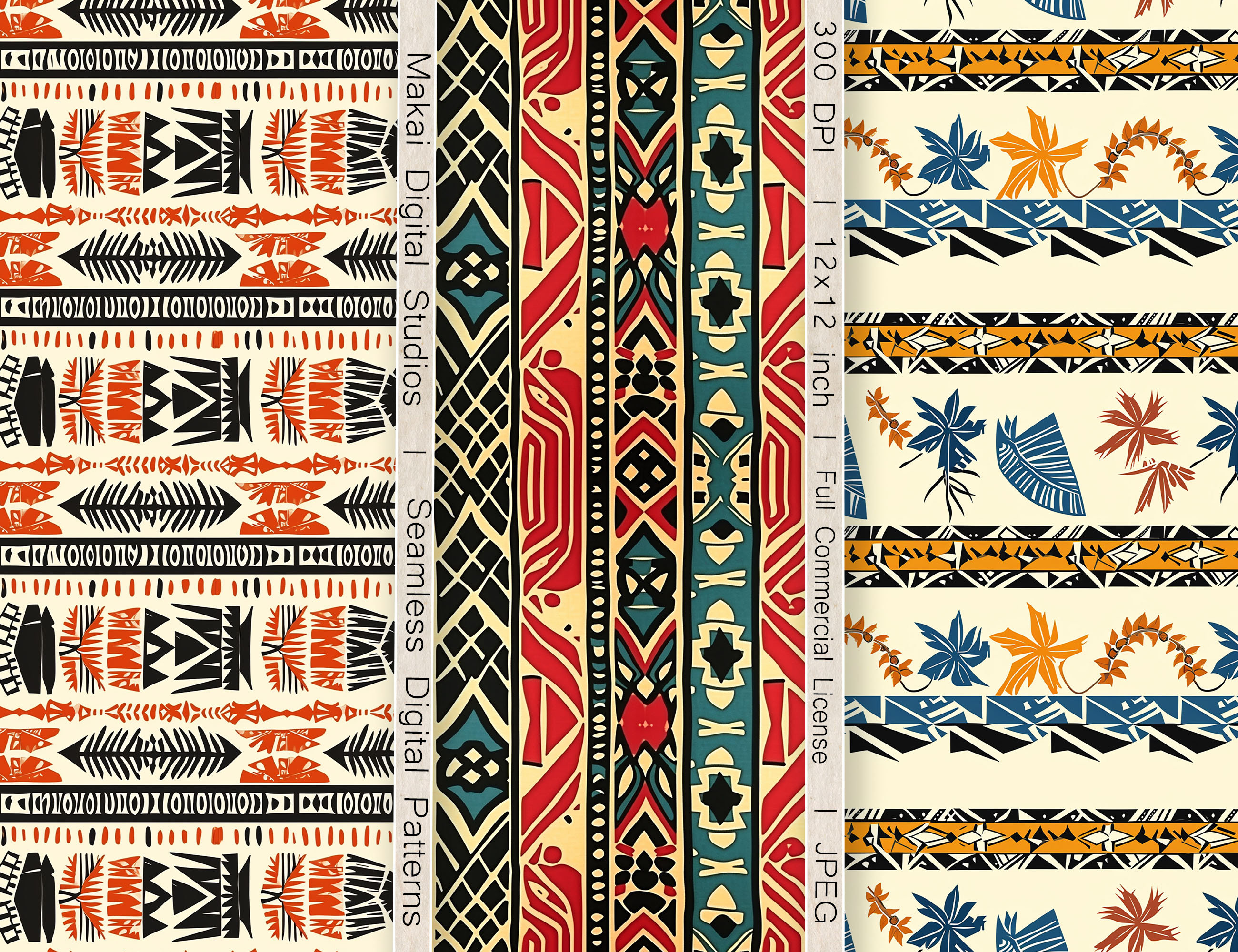 12 Seamless Digital Patterns, Midcentury Hawaiian Patterns, Use for ...