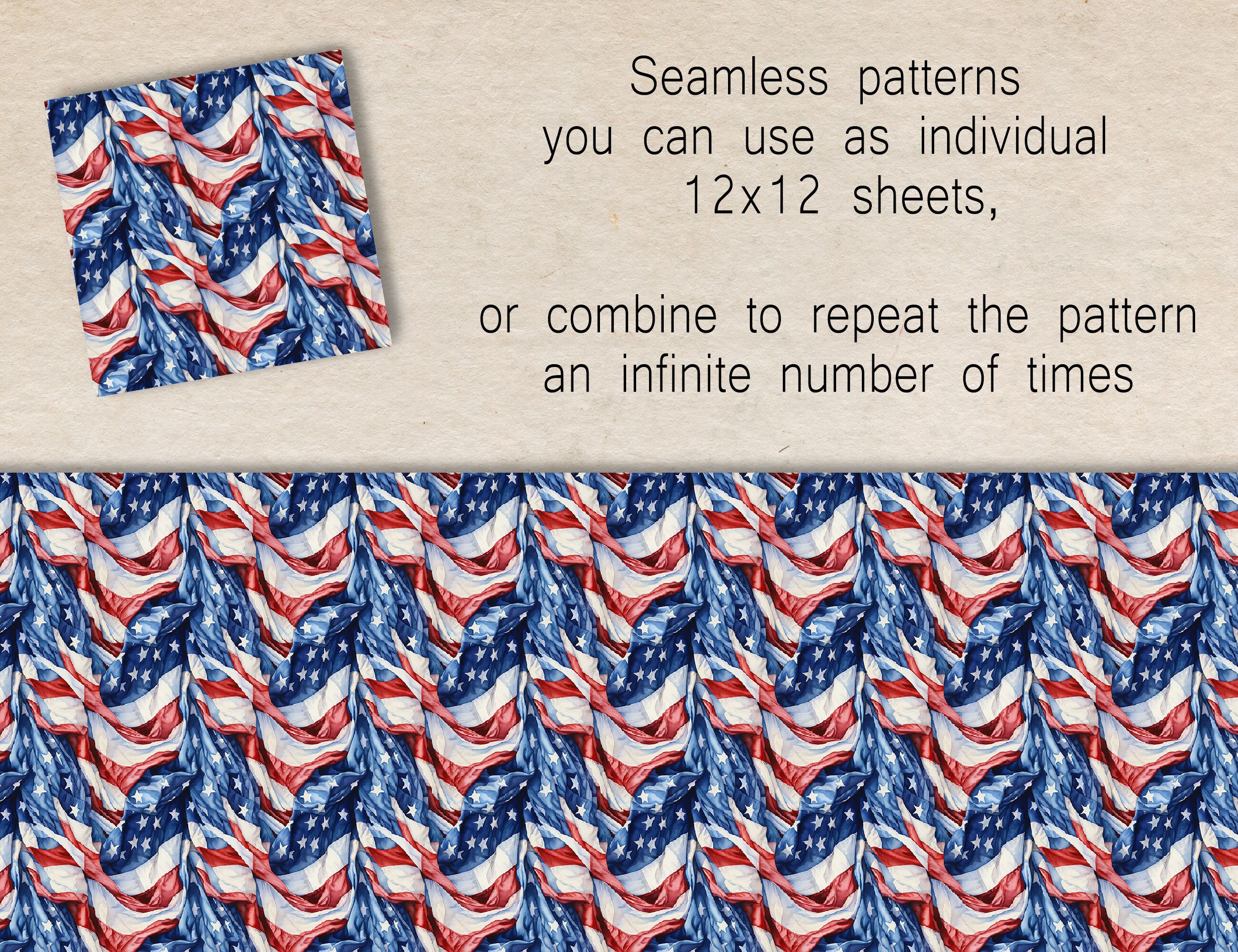 12 Seamless Digital Patterns, Watercolor American Flags, Use for Cards ...